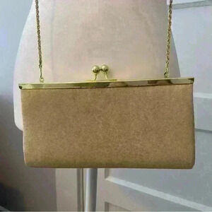 Vintage La Regale Purse Suede Shimmer Rose Gold Chain Shoulder Strap Evening Bag